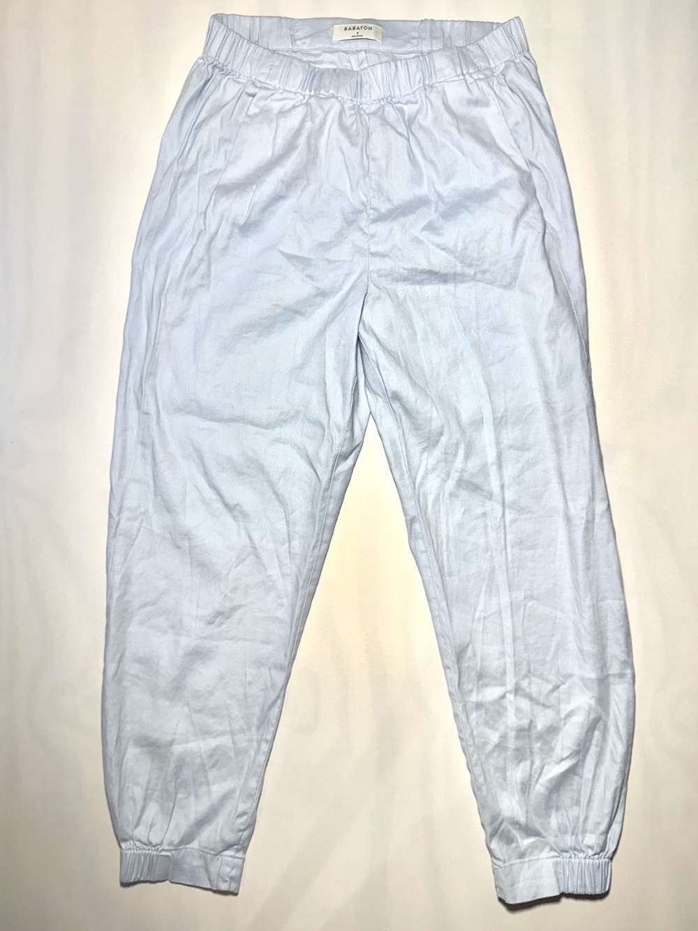 Babaton Aritzia Linen Blend Jogger Pants Light Blue Pull On Ankle Small
